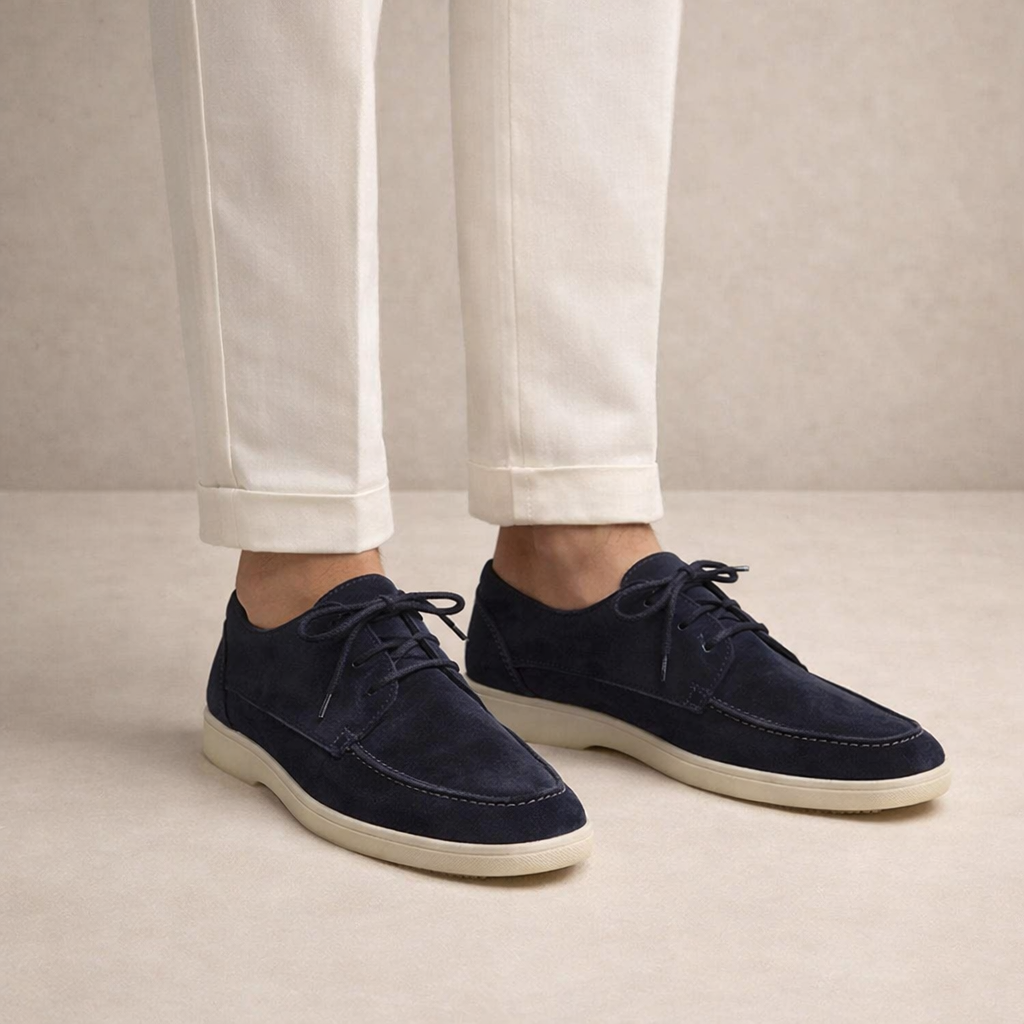 Men's lace-up loafers with moc toe stitching and flat sole
