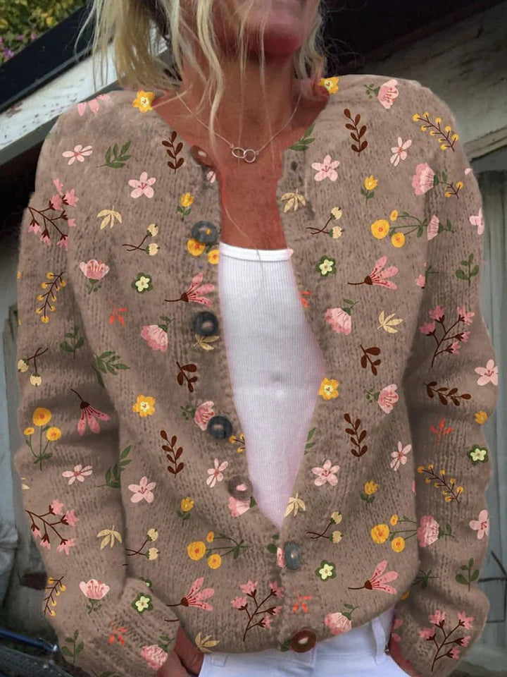 Women's floral cardigan with long sleeves and front buttons
