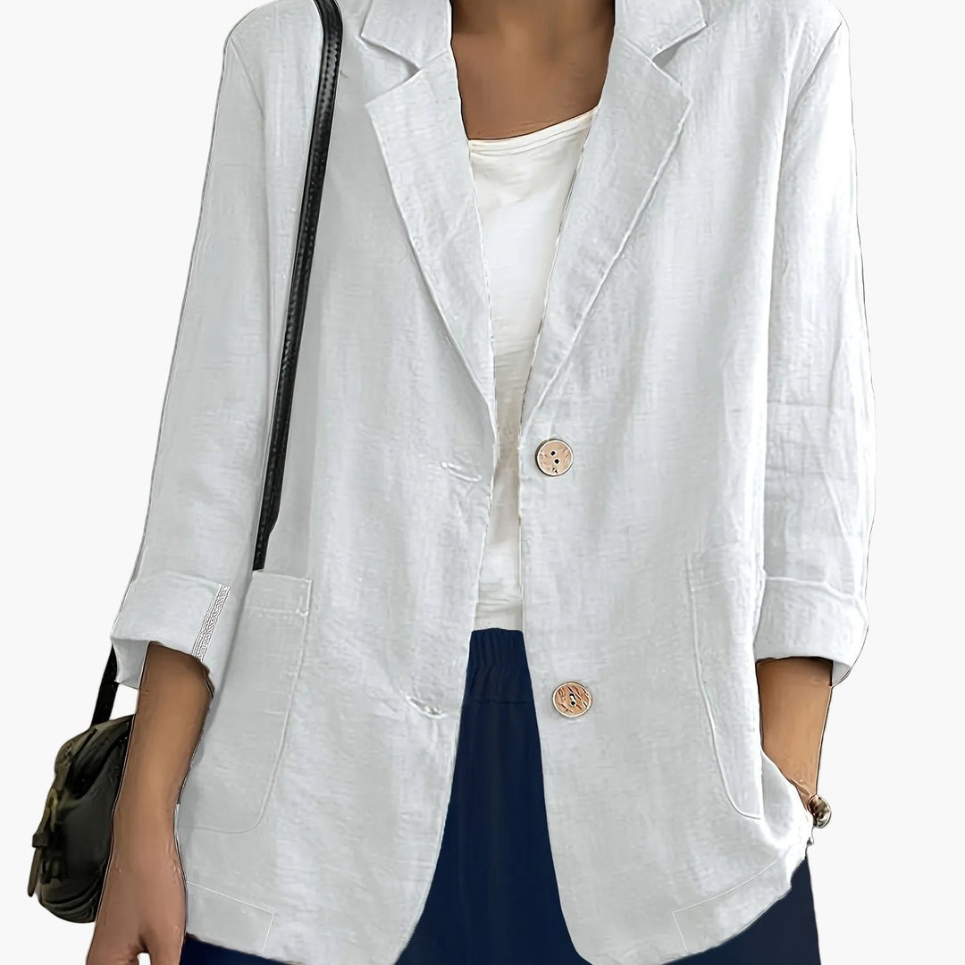 Women's casual blazer with notched lapels and patch pockets