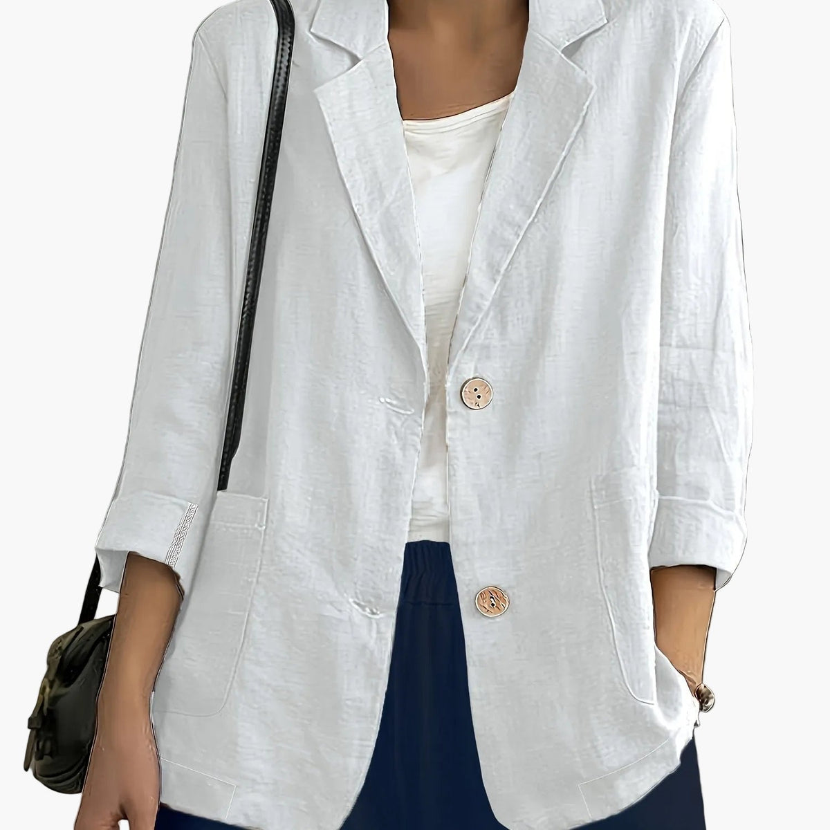 Women's casual blazer with notched lapels and patch pockets