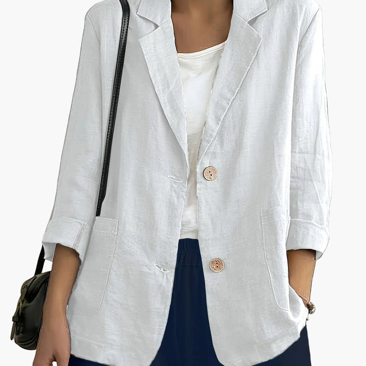Women's casual blazer with notched lapels and patch pockets