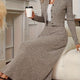 Women's ribbed cardigan and maxi skirt set with button front