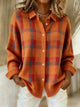 Women's checked button front shirt with collar and long sleeves