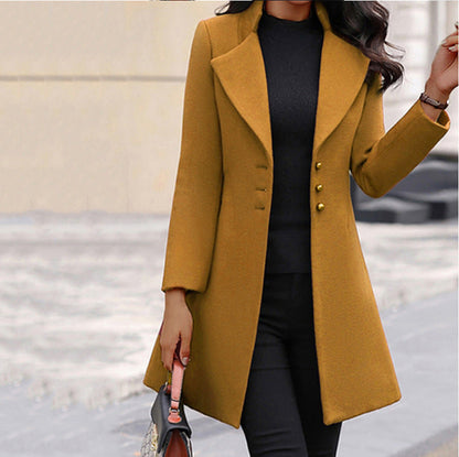 Women's tailored longline coat with notched lapels and button front