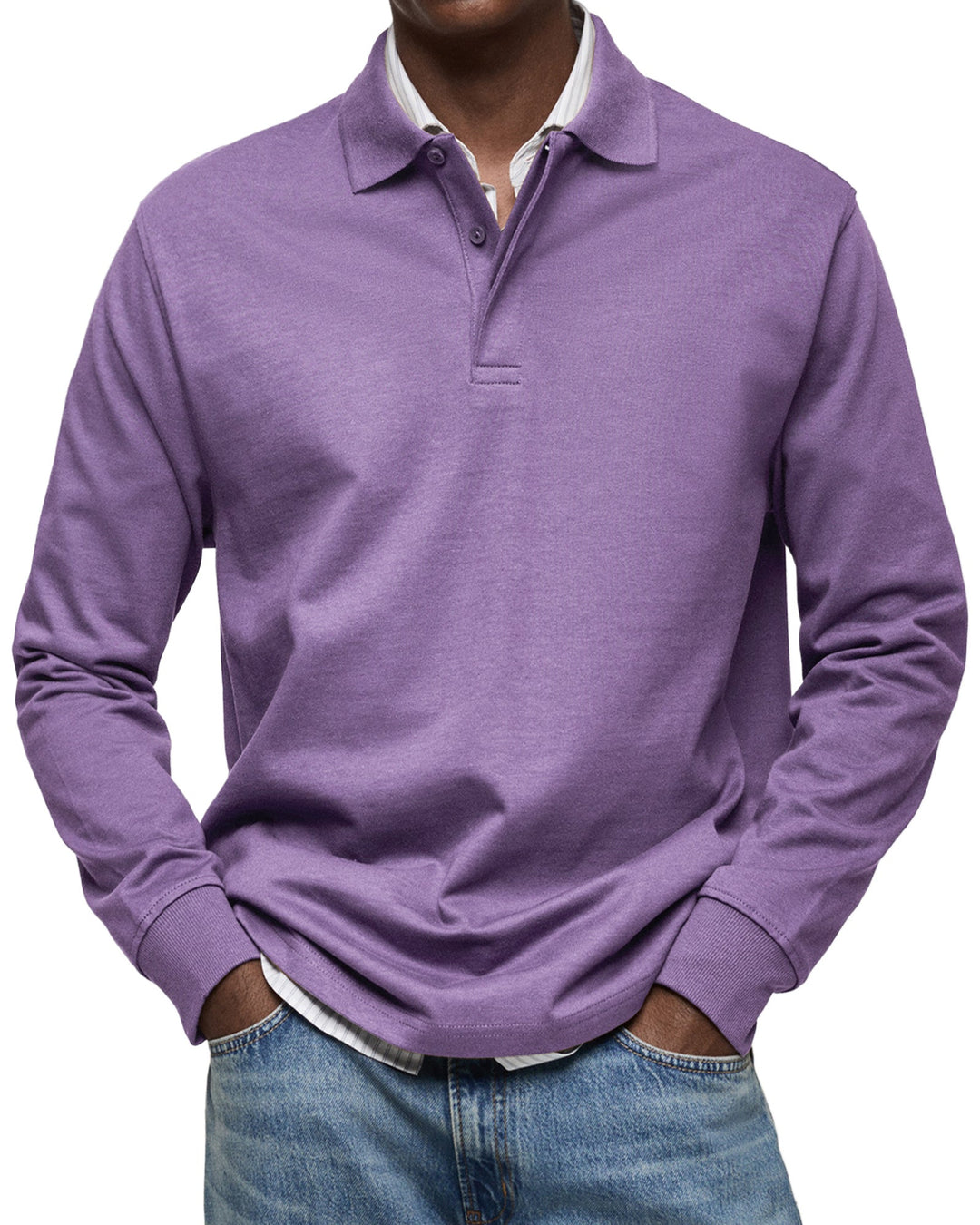 Men's long sleeve polo sweater with collar and button placket