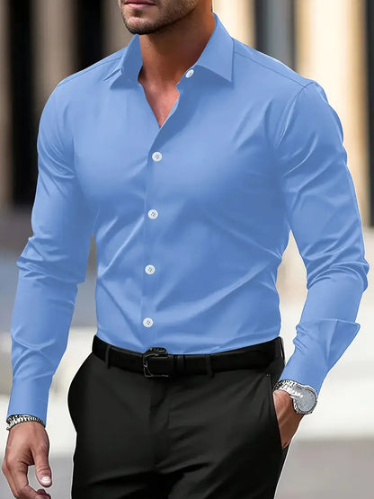 Men's slim fit long sleeve shirt with pointed collar and button front