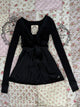 Women's long-sleeve wrap babydoll top with V-neck and waist tie