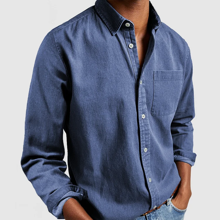 Men's classic long sleeve button shirt with collar and chest pocket