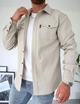 Men's long sleeve shirt jacket with collar and two chest pockets
