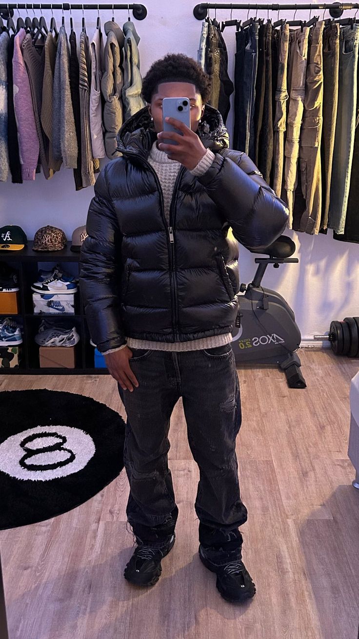 Men's hooded quilted puffer jacket with full zip front