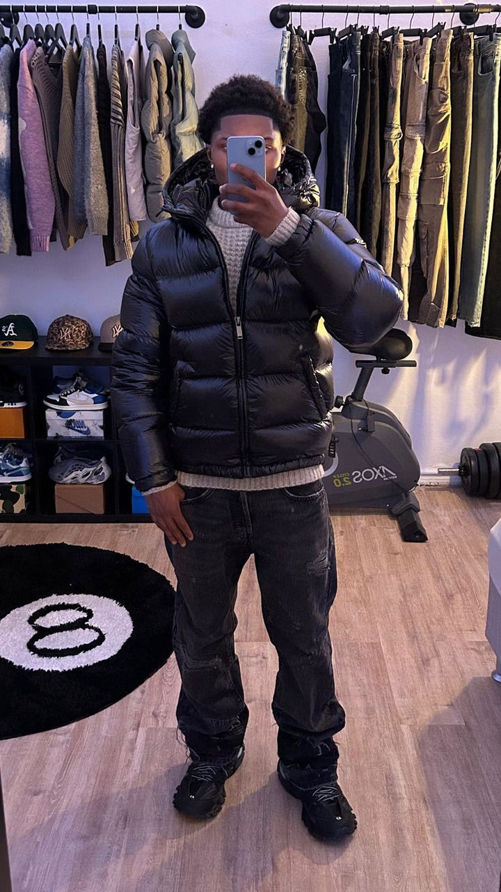 Men's hooded quilted puffer jacket with full zip front