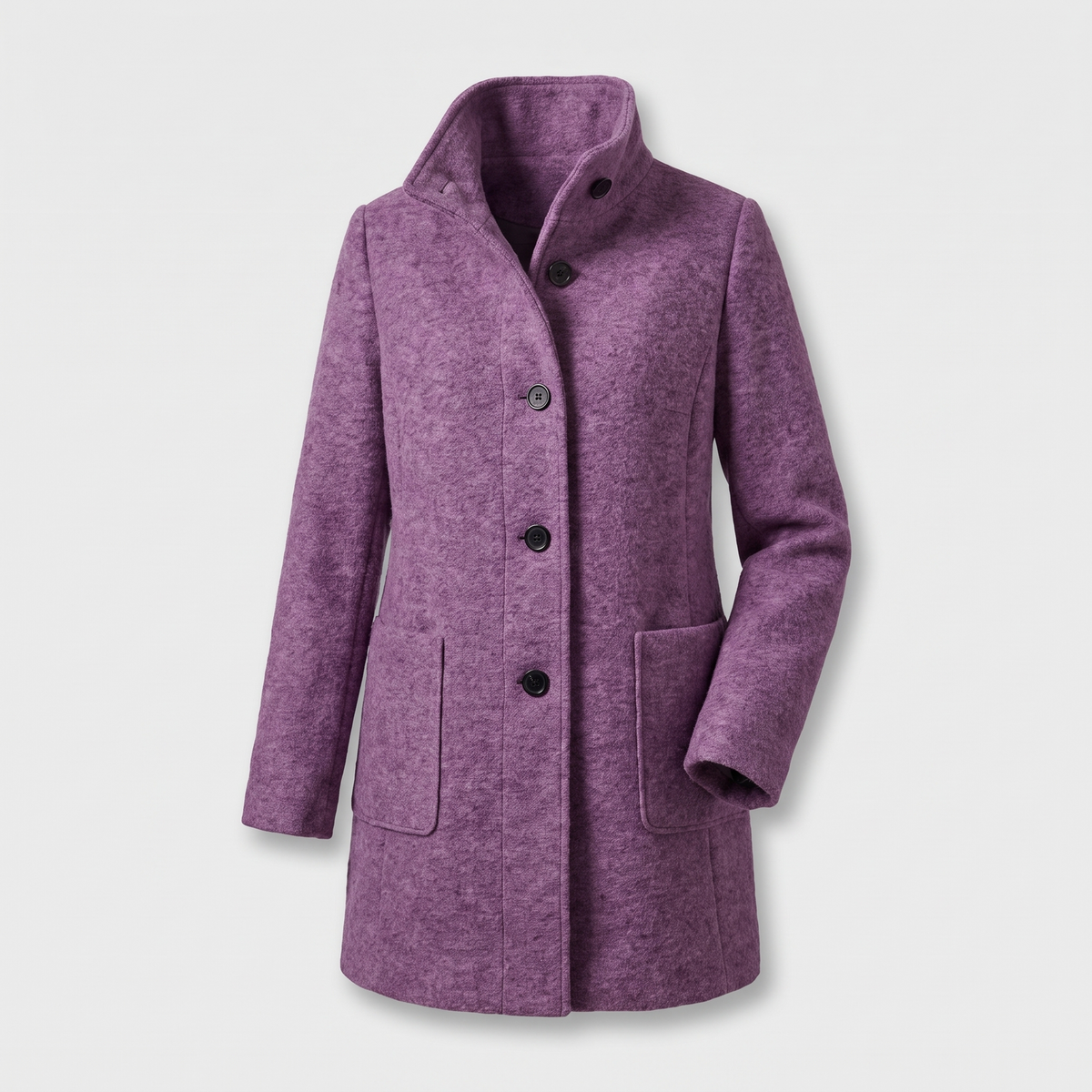 Women's longline trench coat with stand collar, button front and patch pockets
