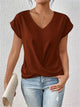 Women's V-neck short-sleeve T-shirt with twisted front gather detail