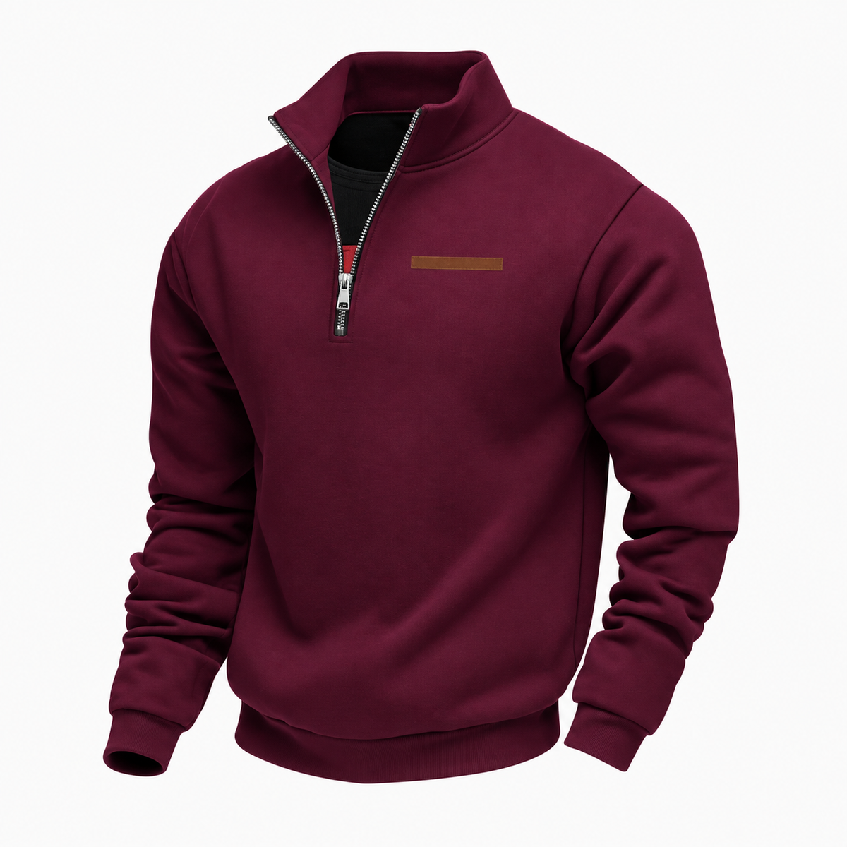 Men's quarter-zip sweater with mock neck and long sleeves