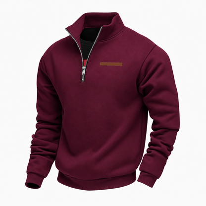 Men's quarter-zip sweater with mock neck and long sleeves