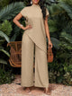 Women's Mock Neck Top, Wide Leg Trousers Two Piece Set, Red