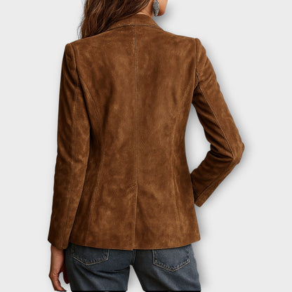 Women's vintage blazer with notched collar, button front and patch pockets