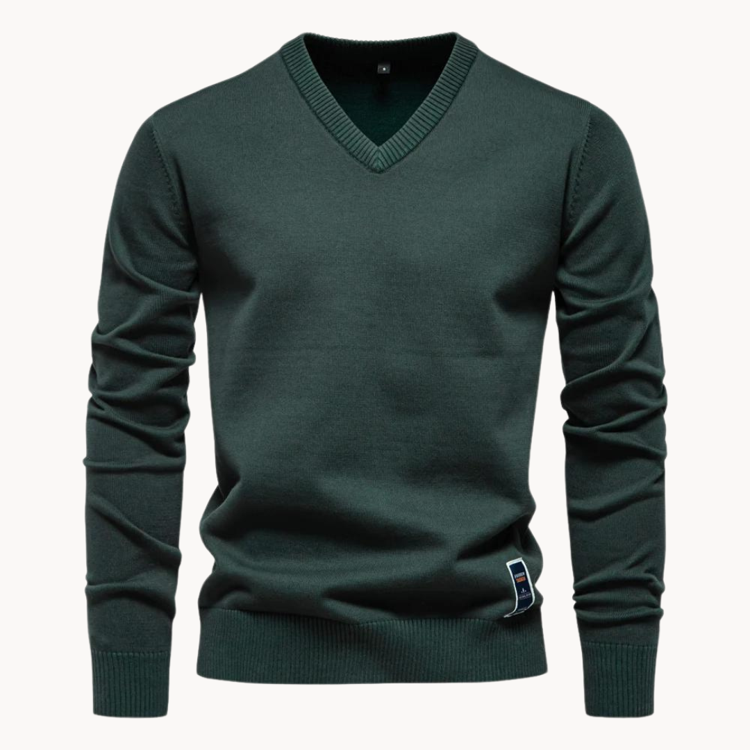 Men's long-sleeve V-neck sweater with ribbed trim