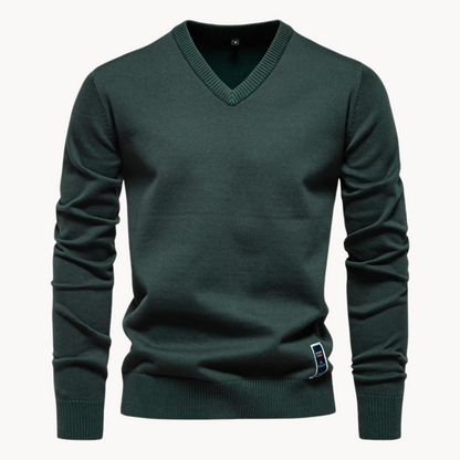 Men's long-sleeve V-neck sweater with ribbed trim