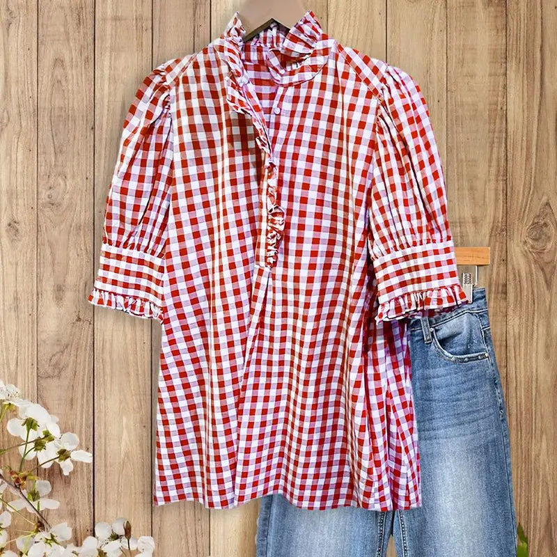Paloma - Gingham Ruffle Blouse