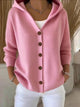 Women's hooded button cardigan with long sleeves and front pockets