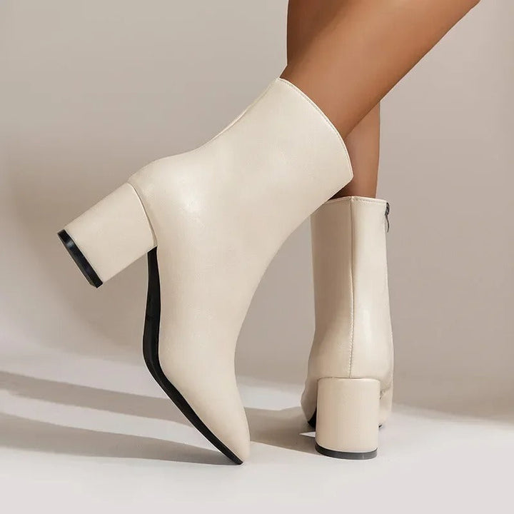 Women's glossy ankle boots with square toe and block heel