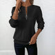 Women's textured knit sweater with quarter zip and ribbed trims