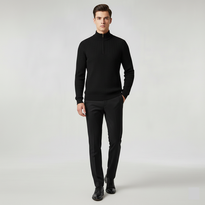 Ribbed high-collar half-zip sweater with long sleeves
