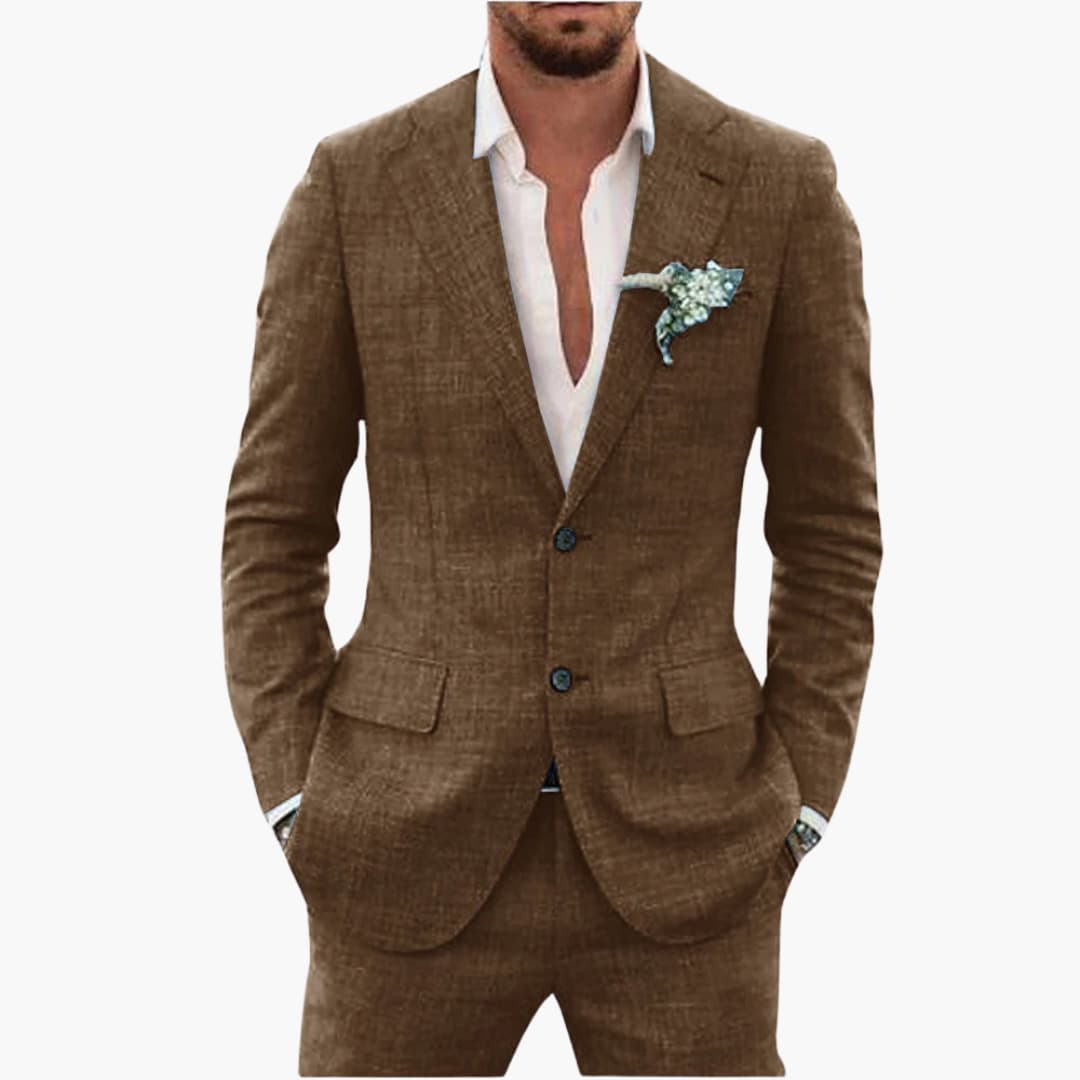 Men's Linen Suit Set – Two-Piece Button Blazer & Trousers Summer Holiday Suit 10