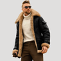Men's pilot jacket with shearling-style collar, long sleeves and zip front