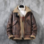 Men's aviator jacket with contrasting shearling-style trim and zip front
