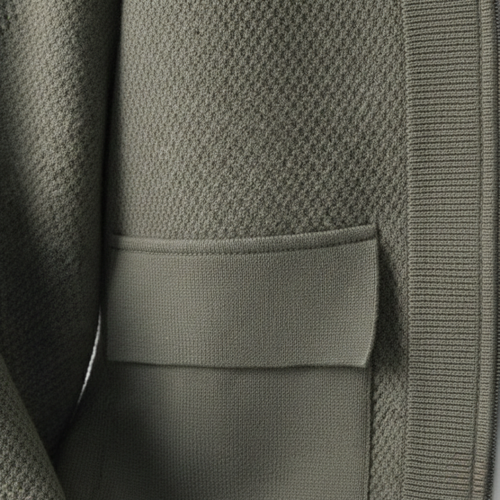 Men's textured knit cardigan with open front, long sleeves and flap pockets