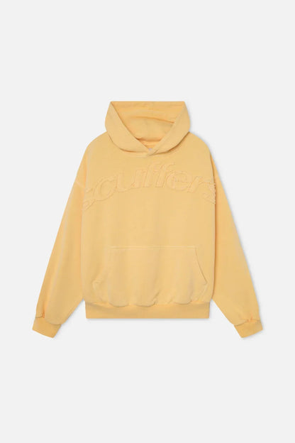 Women's hooded pullover hoodie with tonal chest lettering and kangaroo pocket