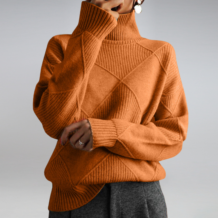 Women's geometric diamond turtleneck sweater with long sleeves