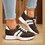 Women's retro lace-up sneakers with striped side panels and flat textured soles