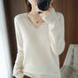 Women's long-sleeve V-neck sweater with ribbed trim