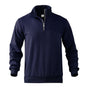 Men's cable knit quarter-zip sweater with mock neck and long sleeves