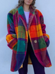 Women's multicolor checked oversized coat with lapels and button front