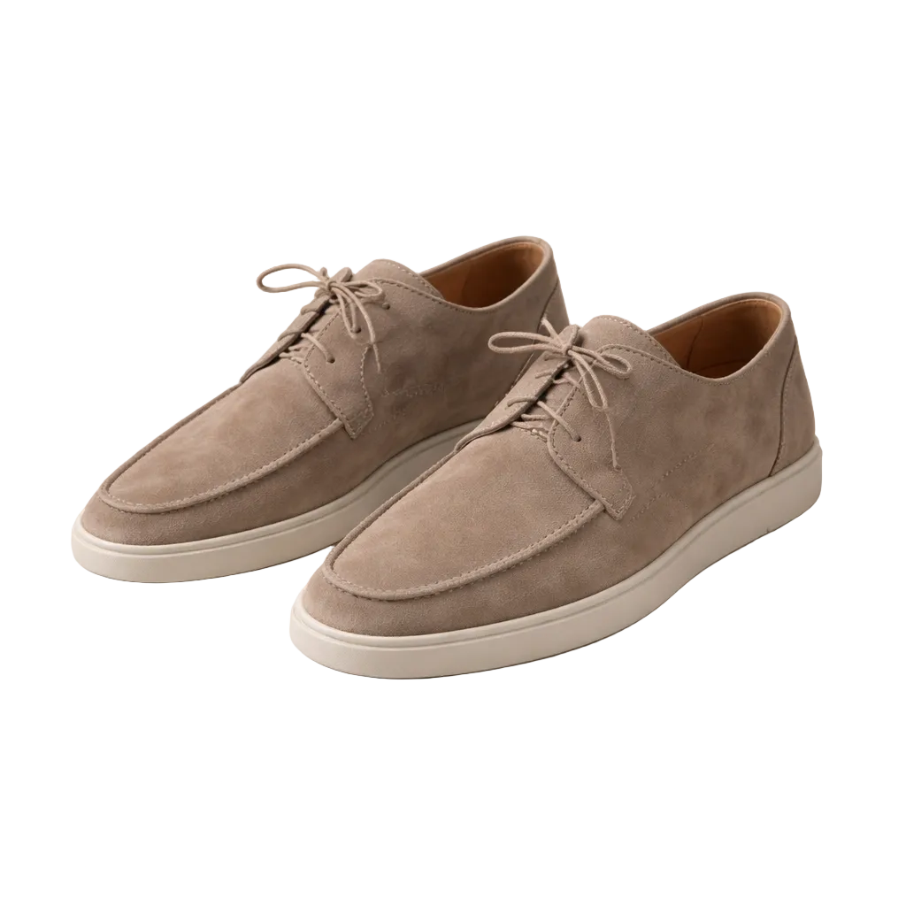 Men's lace-up loafers with moc toe stitching and flat sole
