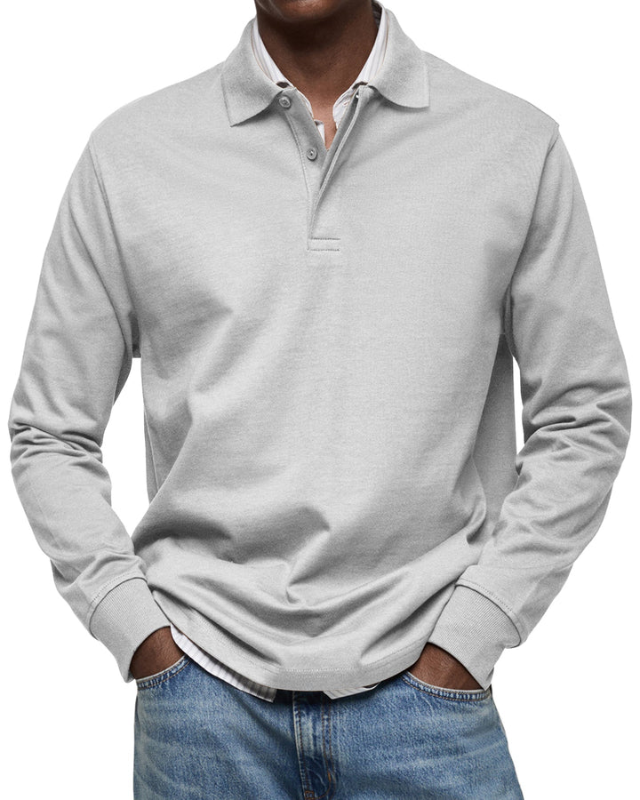 Men's long sleeve polo sweater with collar and button placket