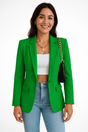 Women's tailored blazer with notched lapel, long sleeves, button fastening and flap pockets