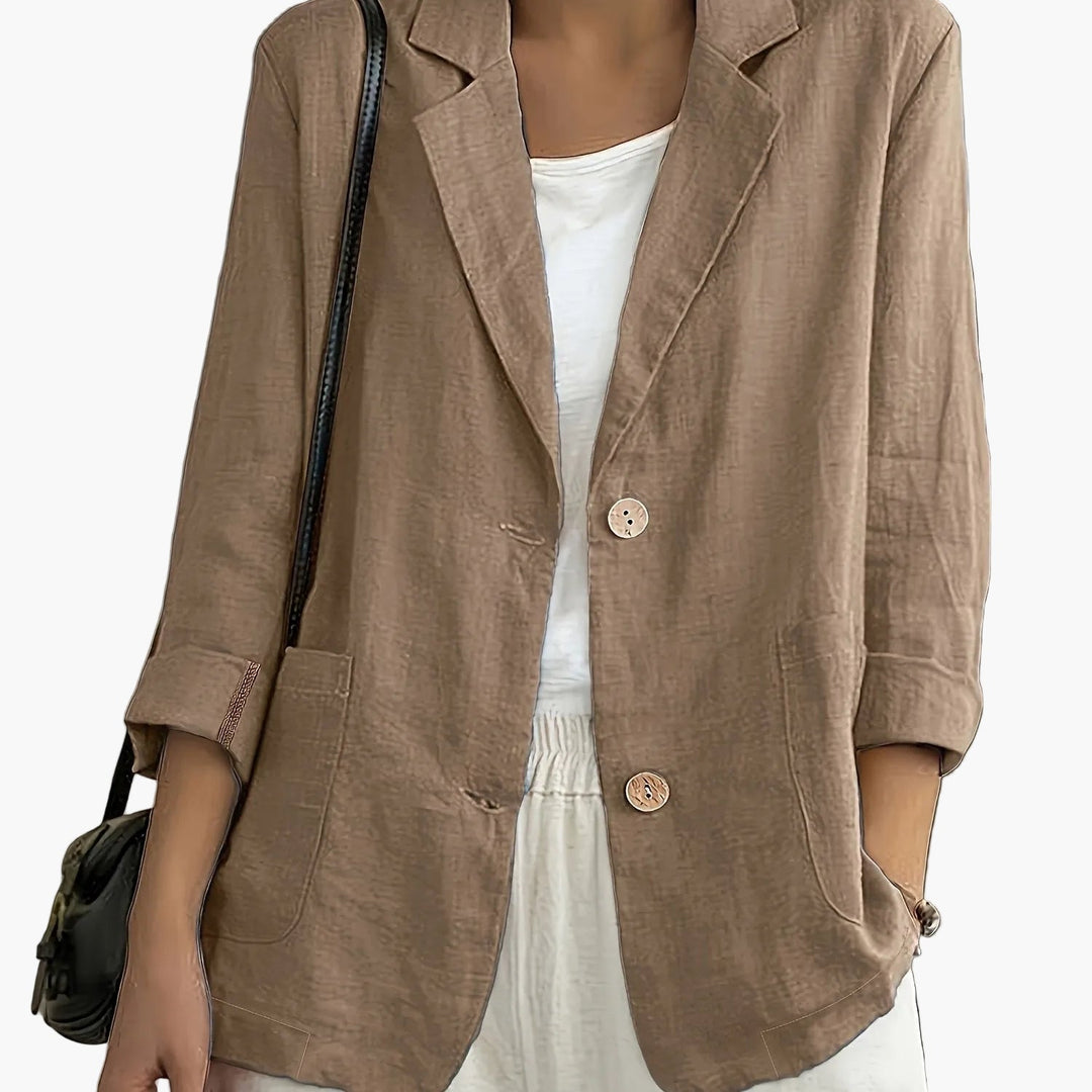 Women's casual blazer with notched lapels and patch pockets