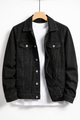 Men's black button-front denim jacket with chest flap pockets