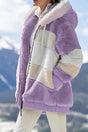 Women's color-block hooded zip hoodie with long sleeves and front pockets