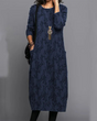 Women's long sleeve abstract leaf pattern midi dress with side pockets