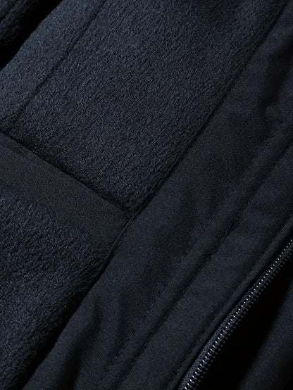 Men's hooded parka jacket with zip front, utility pockets and fleece-textured lining
