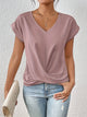 Women's V-neck short-sleeve T-shirt with twisted front gather detail