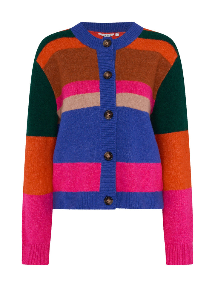 Women's colour-block striped cardigan with long sleeves and button front