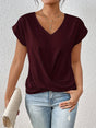 Women's V-neck short-sleeve T-shirt with twisted front gather detail