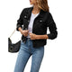 Women's relaxed denim jacket with button front and chest pockets